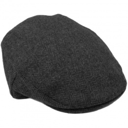 Boys Dark Grey Tweed Herringbone Wool Flat Cap
